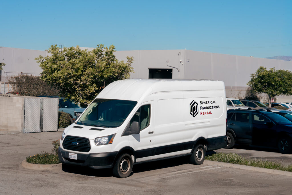 Spherical Productions grip van loaded with C-stands and flags
