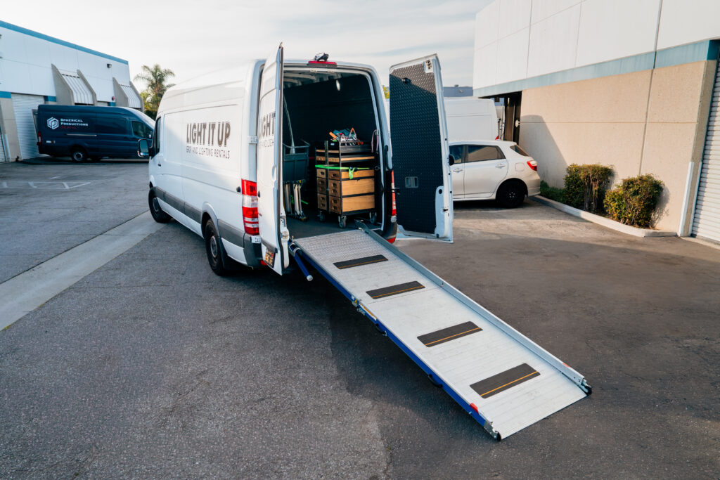 Spherical Productions equipment warehouse C-stands and sandbags